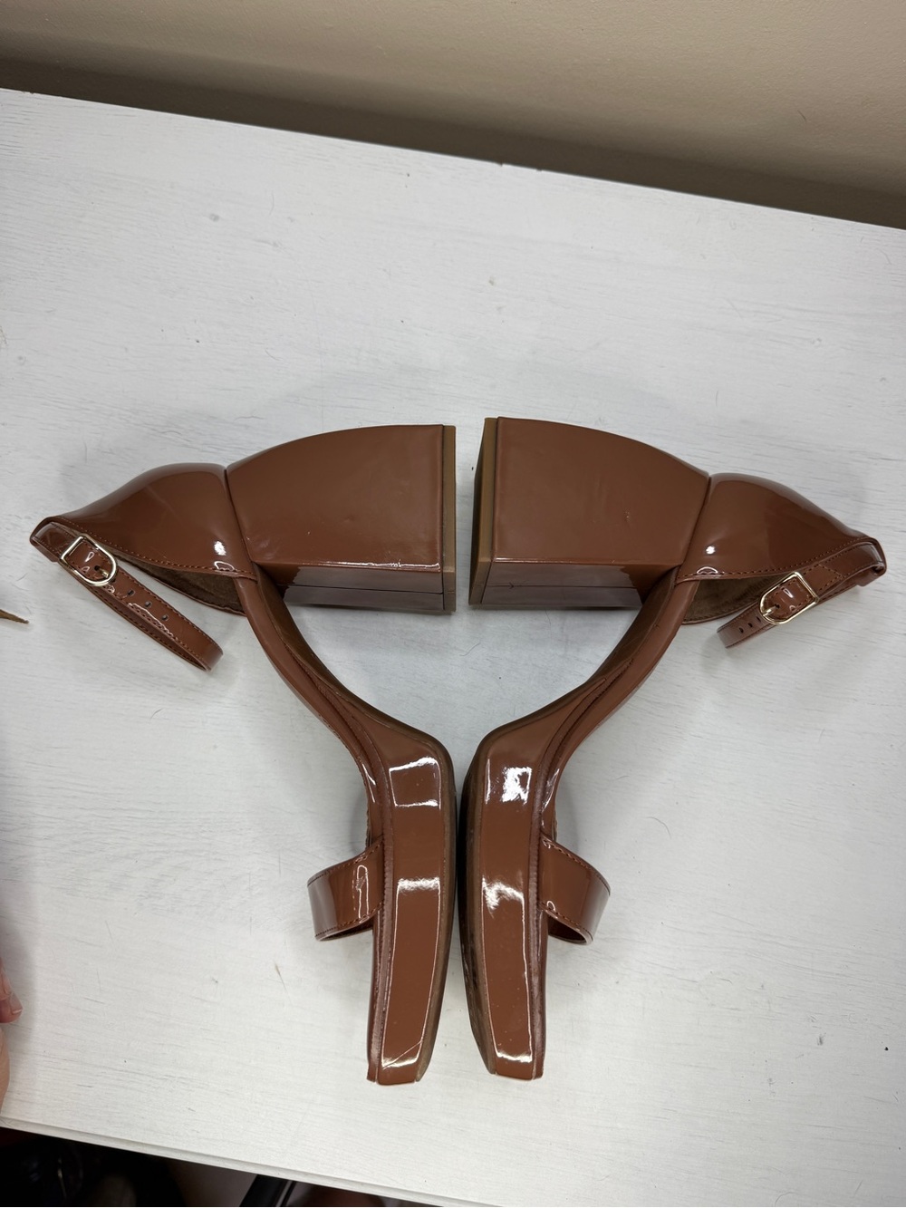 Gianni Bini Brown Say-So Patent Square Toe Ankle Strap Platform Sandals - Picture 8 of 16